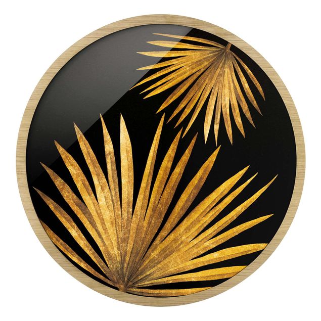 quadros para parede Gold - Palm Leaf On Black