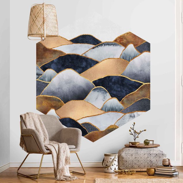 papel de parede prateado Golden Mountains Watercolour