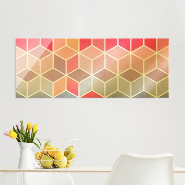 Quadros em vidro abstratos Golden Geometry - Colourful Pastel