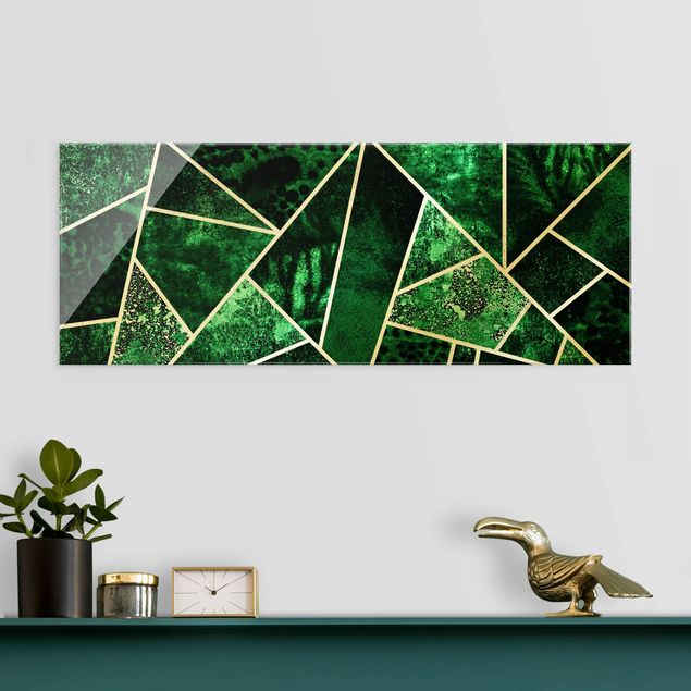 decoraçao para parede de cozinha Golden Geometry - Dark Emerald