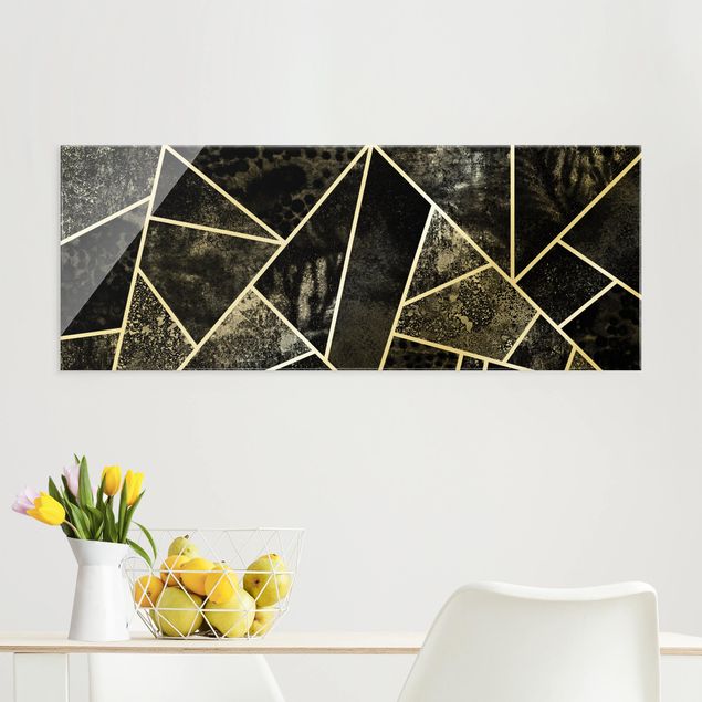 Quadros em vidro abstratos Golden Geometry - Grey Triangles
