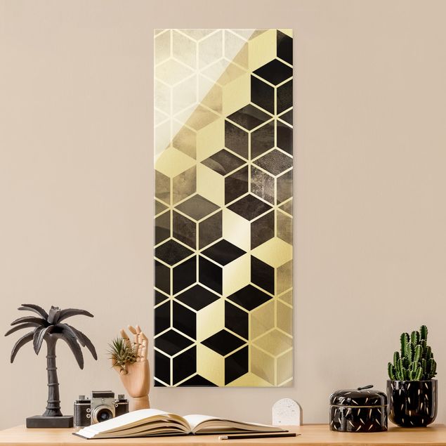 Quadros em vidro abstratos Golden Geometry - Black And White