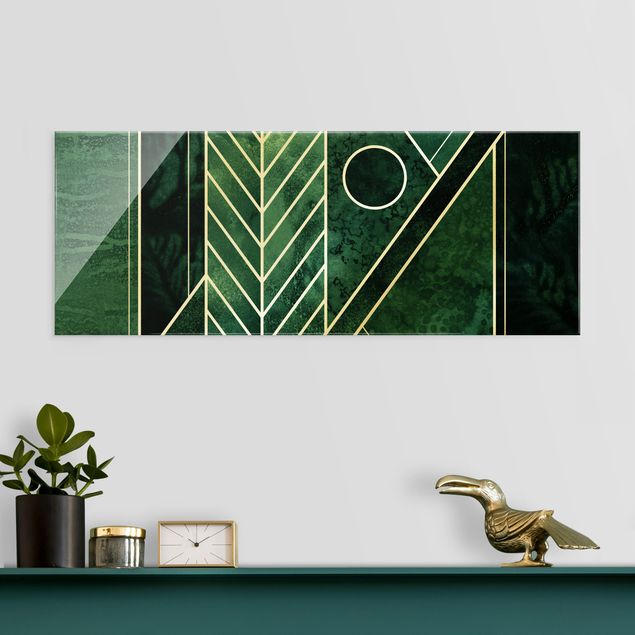 Quadros em vidro abstratos Golden Geometry - Emerald