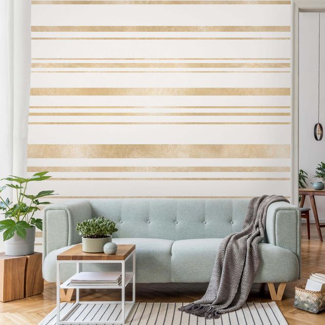 papel de parede moderno para sala Golden Glitter Stripes