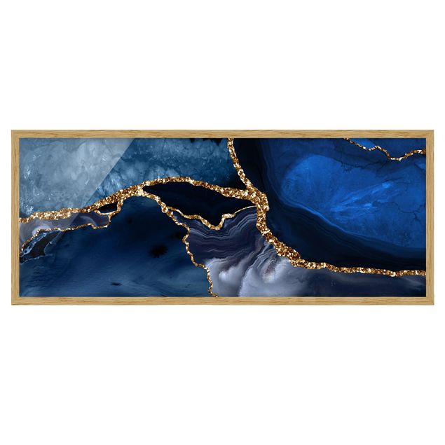 Quadros com moldura réplicas de quadros famosos Golden Glitter Waves Blue backdrop