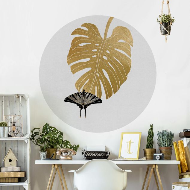 decoraçao para parede de cozinha Golden Monstera With Butterfly
