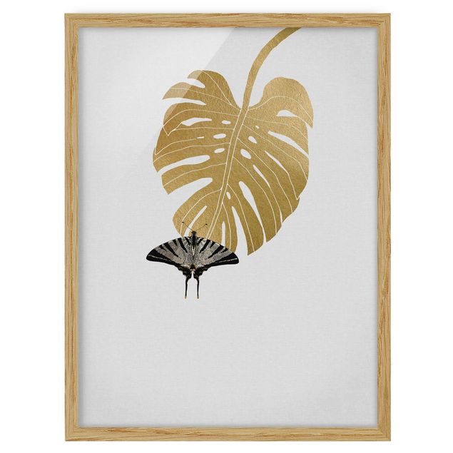 Quadros florais Golden Monstera With Butterfly