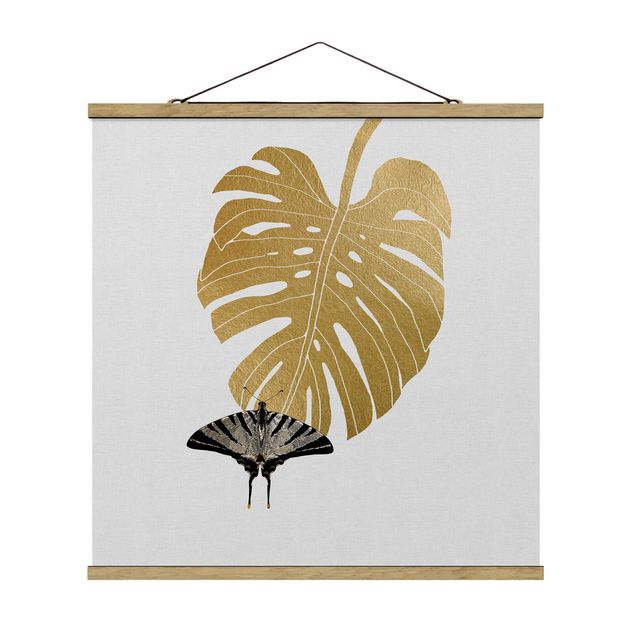 quadro com flores Golden Monstera With Butterfly