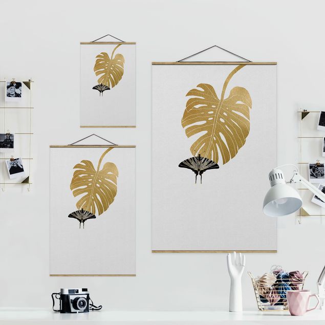 Quadros decorativos Golden Monstera With Butterfly