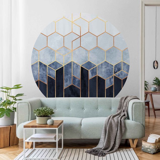 decoraçao para parede de cozinha Golden Hexagons Blue White