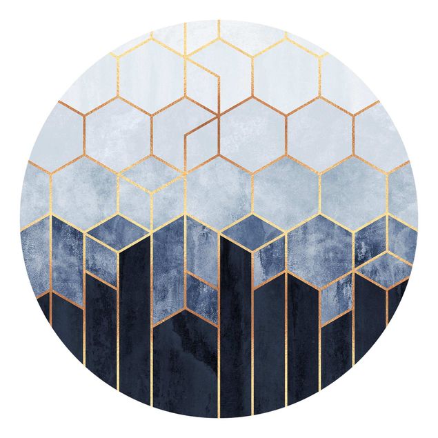 papel de parede para quarto de casal moderno Golden Hexagons Blue White