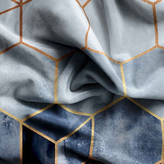 cortina sob medida Golden Hexagons Blue White