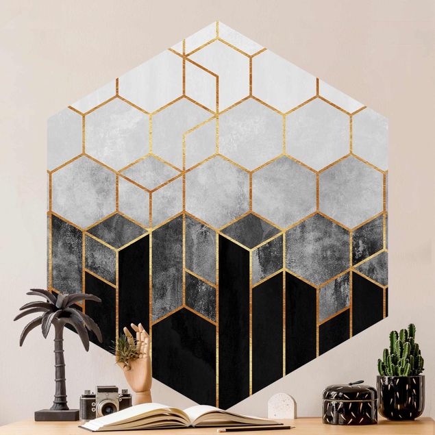 decoraçoes cozinha Golden Hexagons Black And White