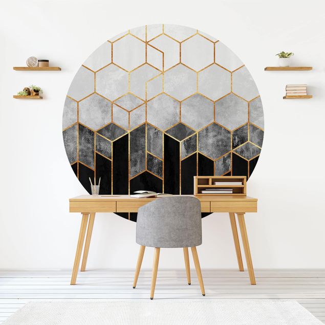decoraçao para parede de cozinha Golden Hexagons Black And White
