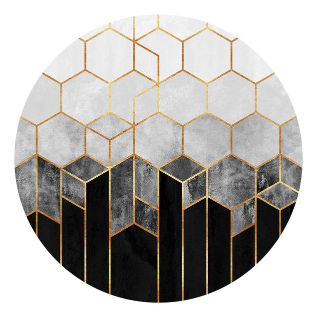 papel de parede prateado Golden Hexagons Black And White