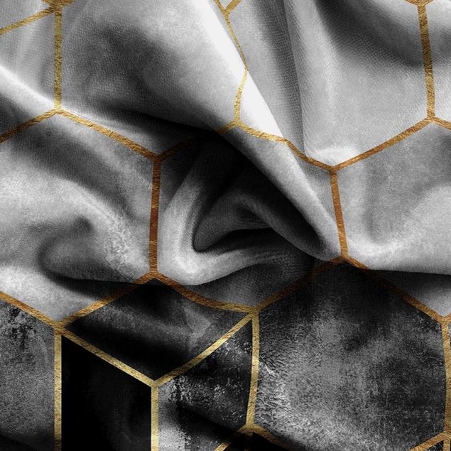 cortinas à medida Golden Hexagons Black And White