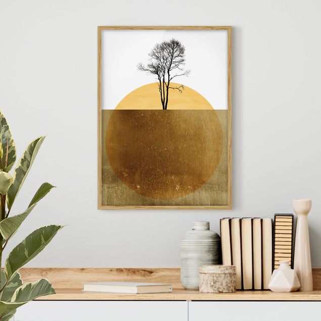 quadros de paisagens Golden Sun With Tree