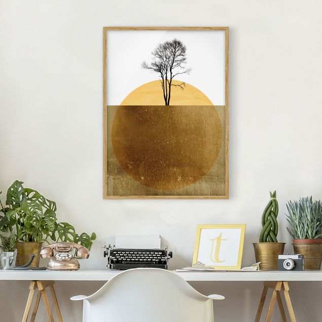 Quadros com moldura paisagens Golden Sun With Tree