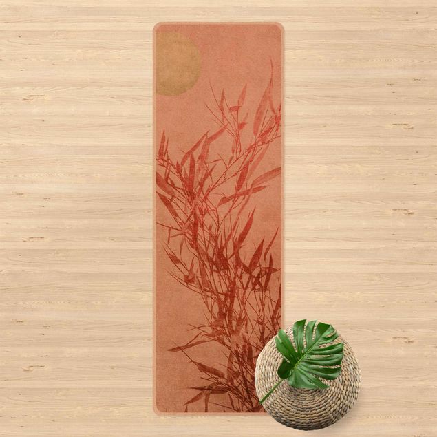 Tapetes com motivo de bambu Golden Sun Pink Bamboo