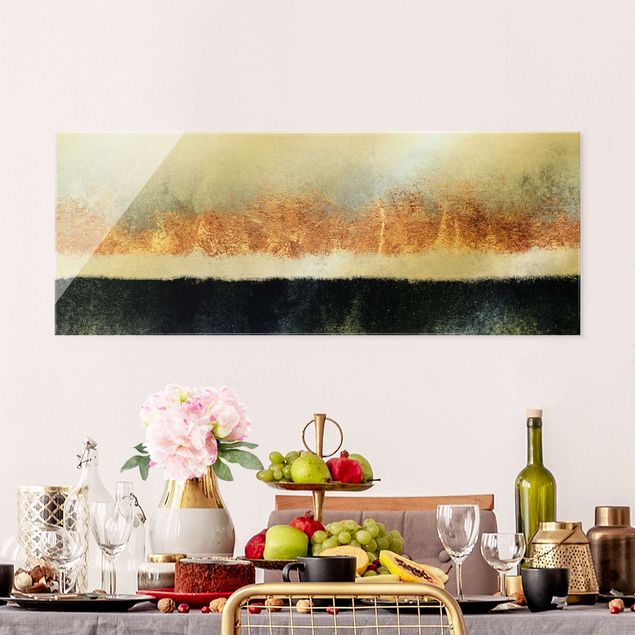 Quadros em vidro abstratos Golden Horizon Watercolour