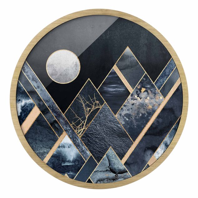 Quadros com moldura réplicas de quadros famosos Golden Moon Abstract Black Mountains