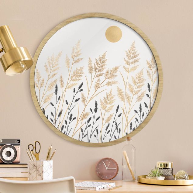 Quadros florais Grasses And Moon In Gold And Black