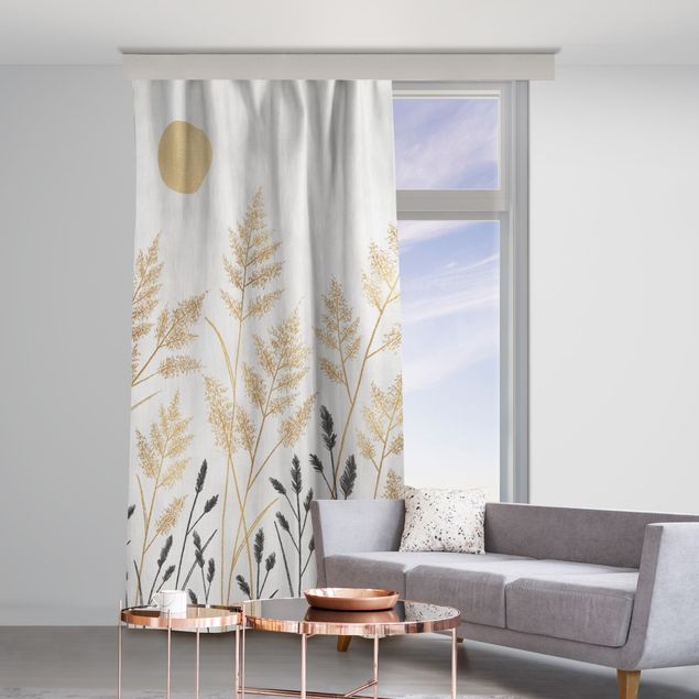 Cortinas por medida Grasses And Moon In Gold And Black