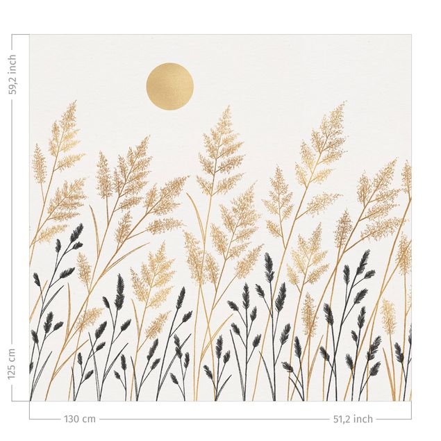 Cortinas rústicas Grasses And Moon In Gold And Black