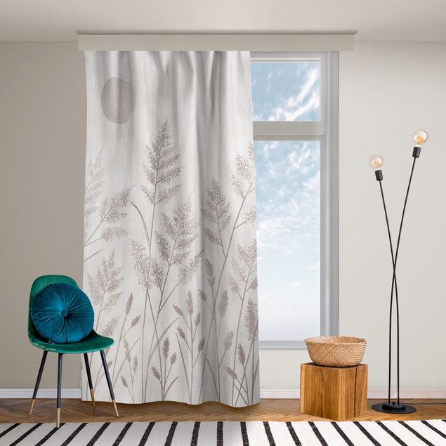 Cortinas modernas Grasses And Moon In Silver