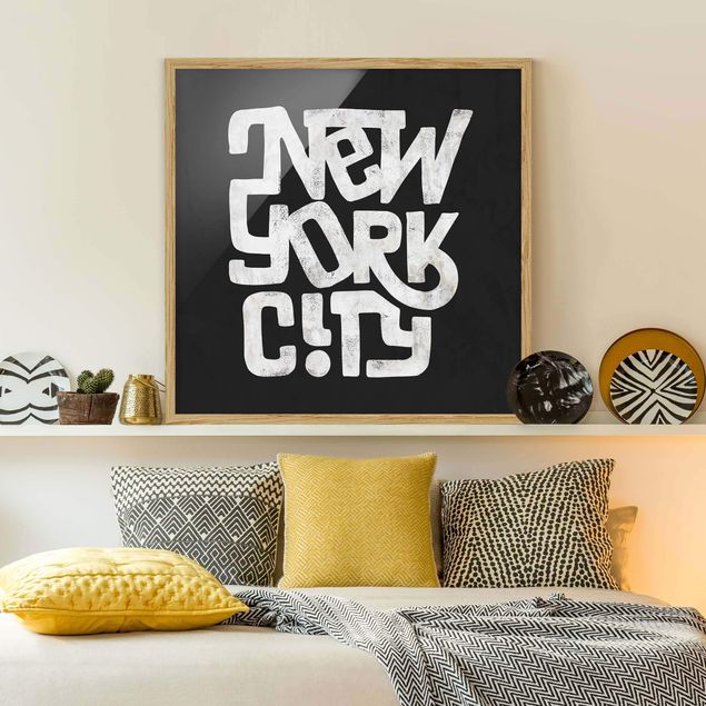 Quadros com moldura em preto e branco Graffiti Art Calligraphy New York City Black