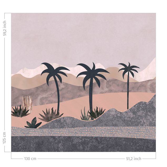 cortina sob medida Graphic Landscape With Palm Trees