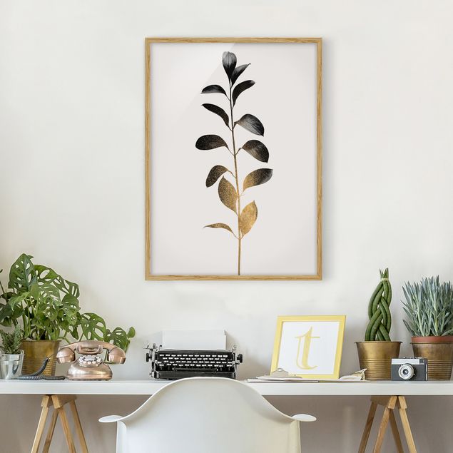 Quadros com moldura em preto e branco Graphical Plant World - Gold And Grey
