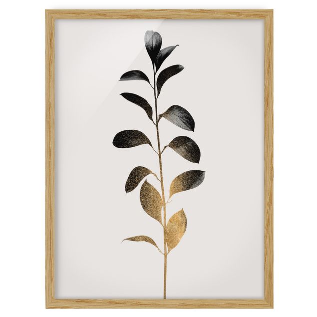 Quadros com moldura flores Graphical Plant World - Gold And Grey