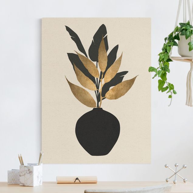 decoraçao para parede de cozinha Graphical Plant World - Gold And Black