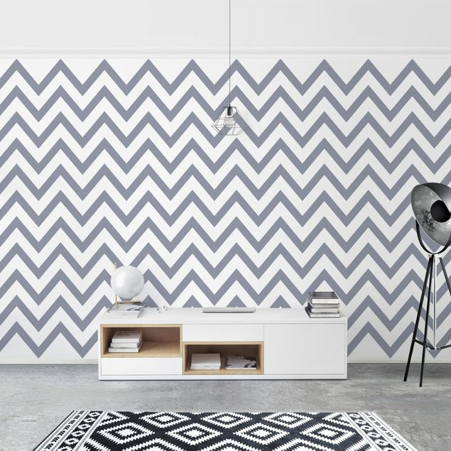 papel de parede moderno para sala Grey White Zigzag