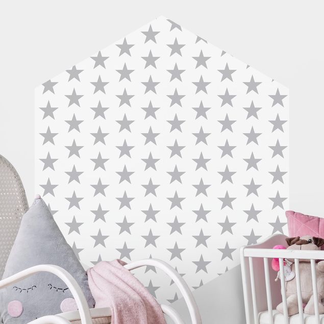 decoração para quartos infantis Large Gray Stars On White