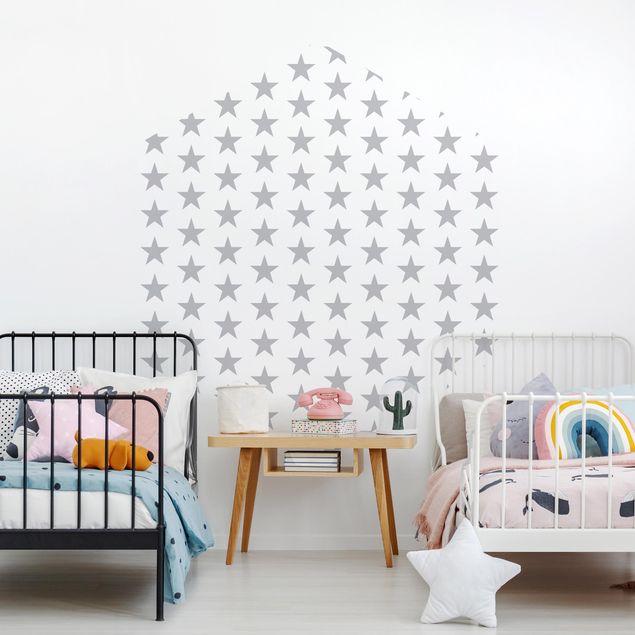 papel de parede moderno para sala Large Gray Stars On White