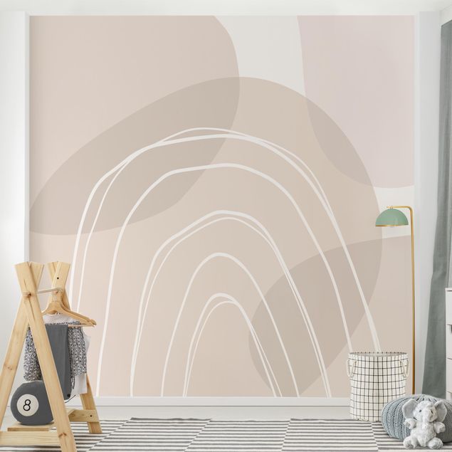 papel de parede moderno Large Circular Shapes in a Rainbow - beige