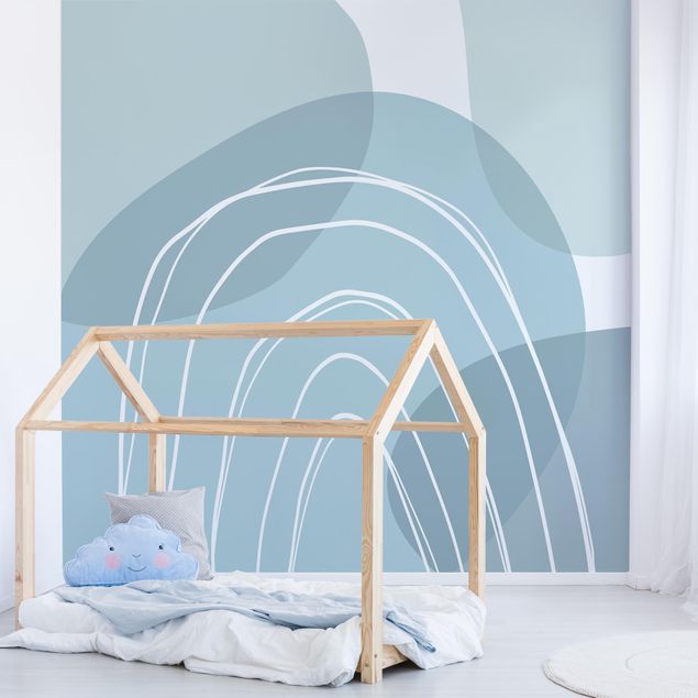 papel de parede moderno para sala Large Circular Shapes in a Rainbow - blue