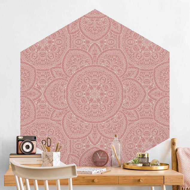 Papel de parede ornamental Large Mandala Pattern In Antique Pink