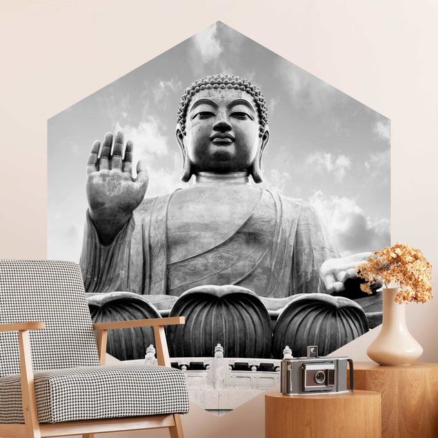 papel de parede para quarto de casal moderno Big Buddha Black And White