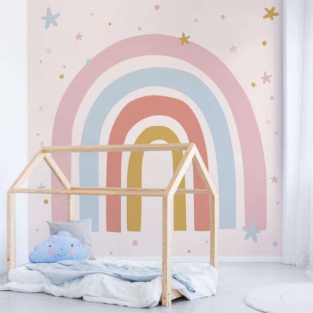 papel de parede moderno Big Rainbow With Stars And Dots