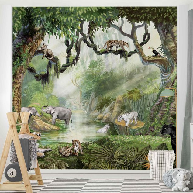 decoração quarto bebé Big cats in the jungle oasis