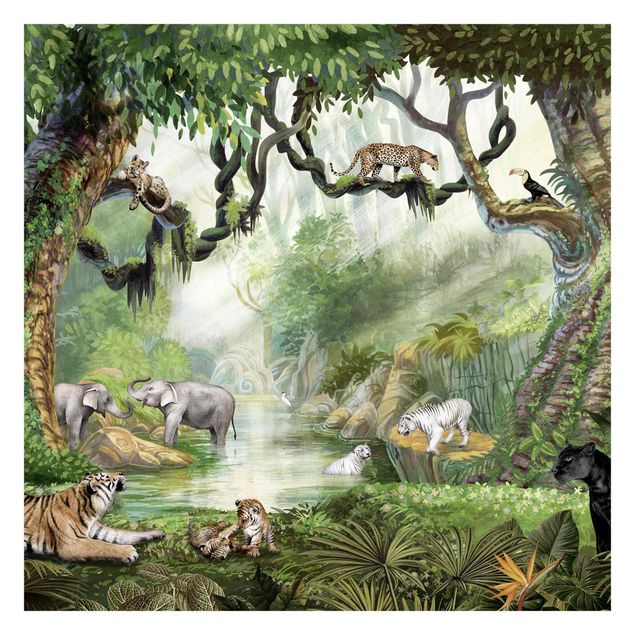 papel de parede para quarto de casal moderno Big cats in the jungle oasis