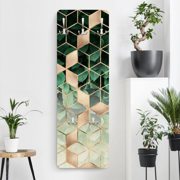 Cabides de parede padrões Green Leaves Golden Geometry