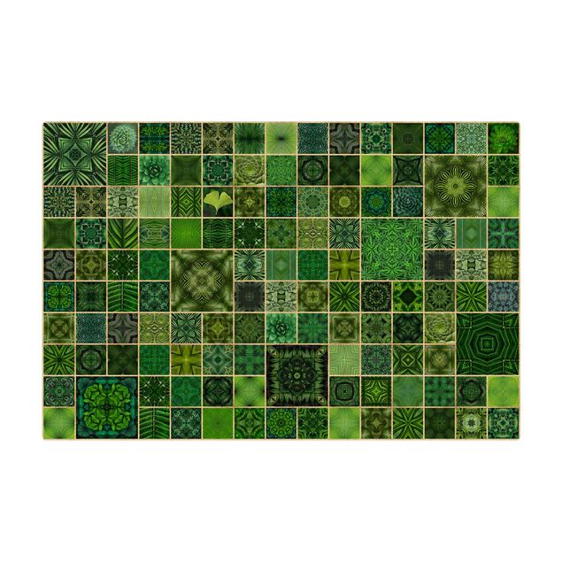 tapetes pequenos Green Jungle Tiles With Golden Shimmer