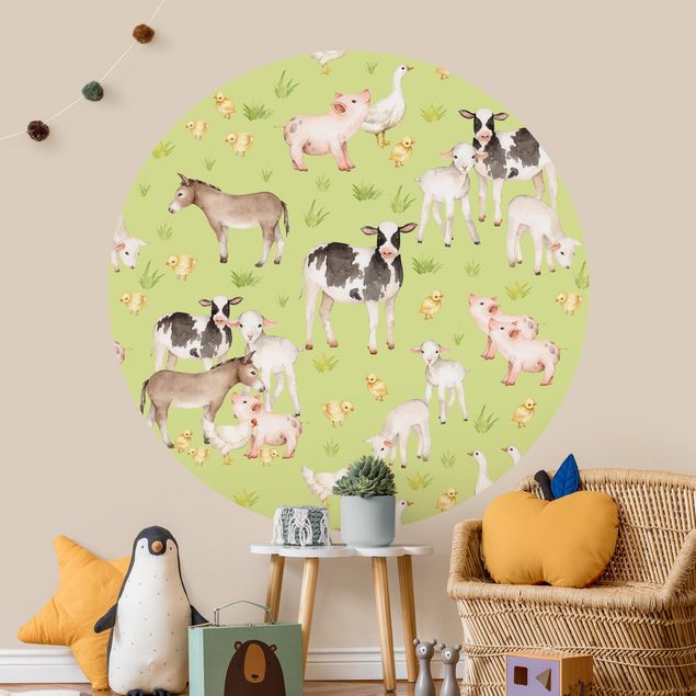 decoração para quartos infantis Green Meadow With Cows And Chickens