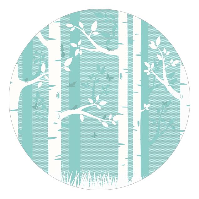 papel de parede para quarto de casal moderno Green Birch Forest With Butterflies And Birds