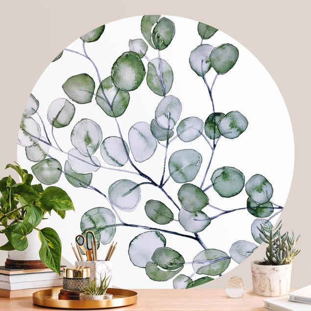 papel de parede moderno Green Watercolour Eucalyptus Branch