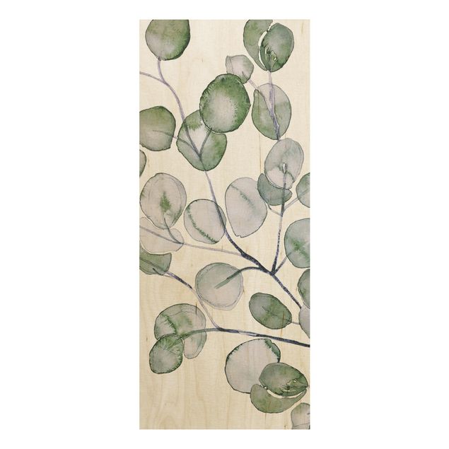 Quadros em madeira flores Green Watercolour Eucalyptus Branch